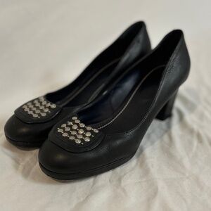Black Closed Toe Heel With Gems on Front